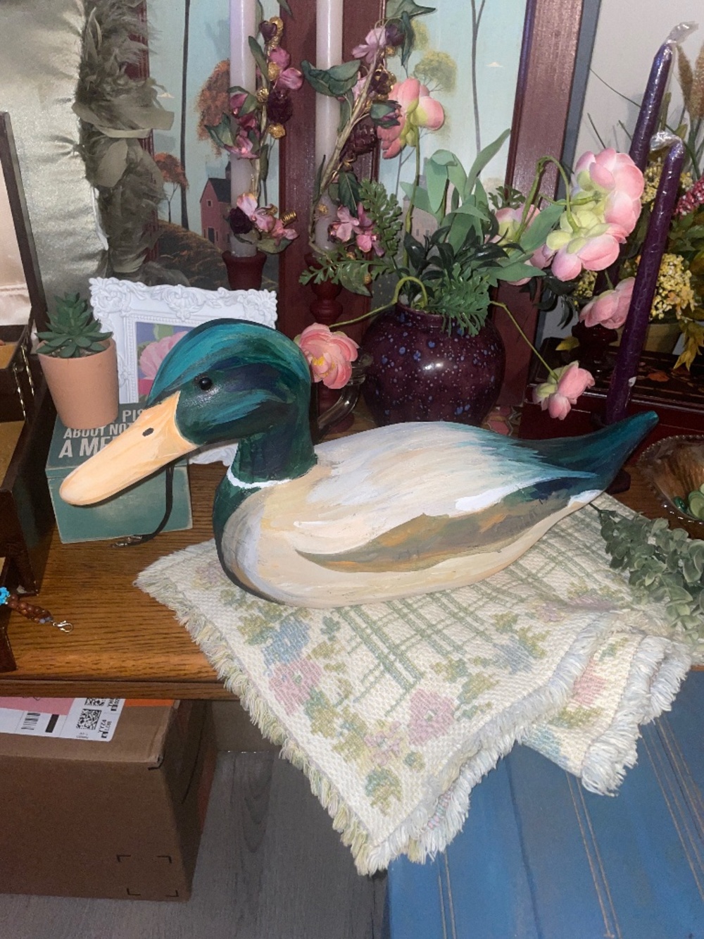 Vintage hand painted wooden Mallard duck